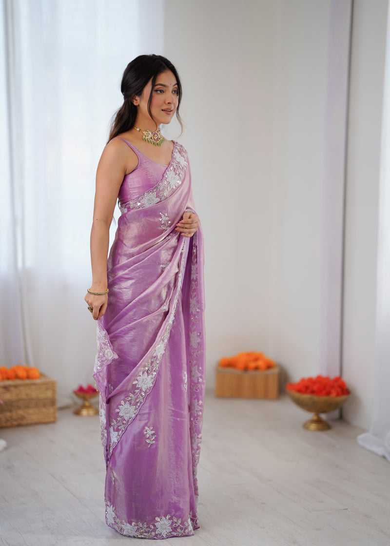 Fendy Satin Silk Saree with Triple Embellishment