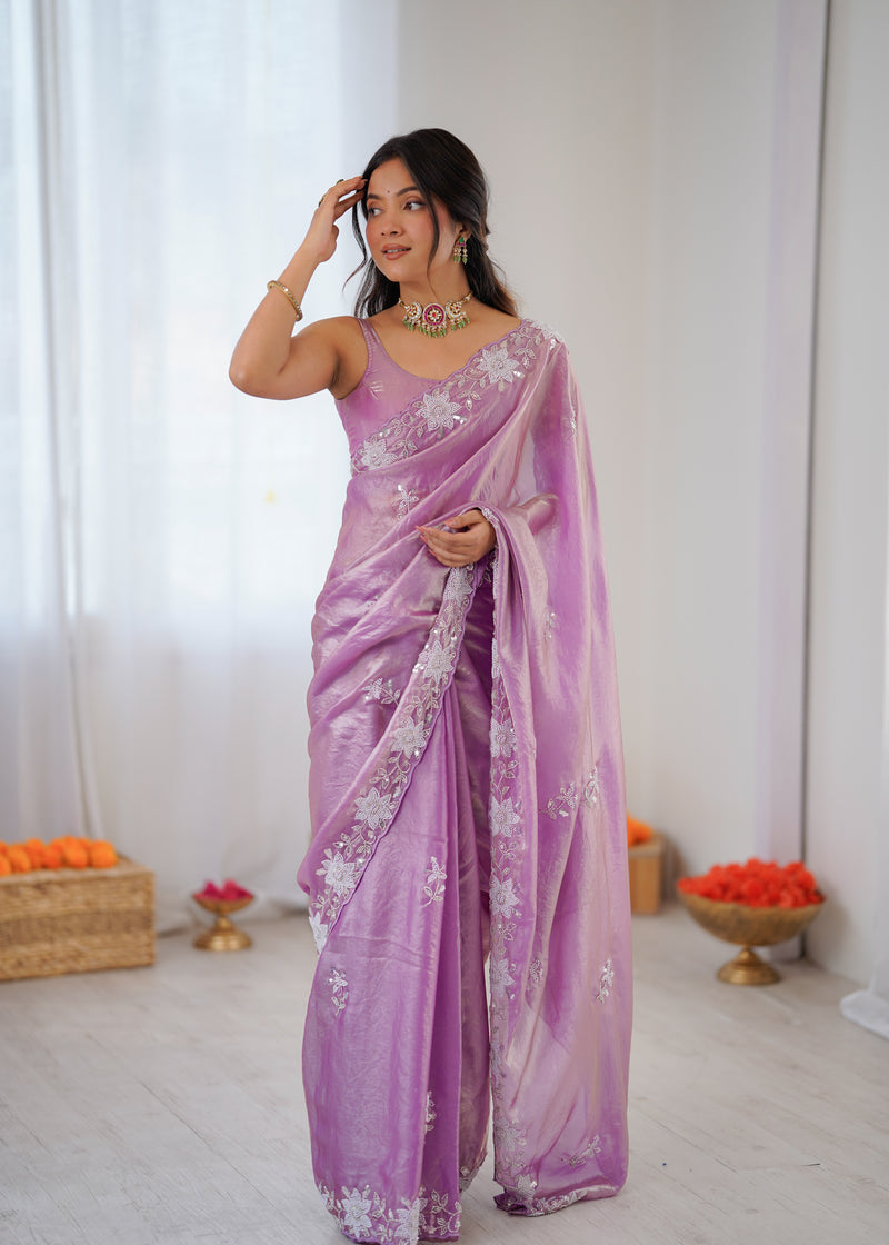 Fendy Satin Silk Saree with Triple Embellishment