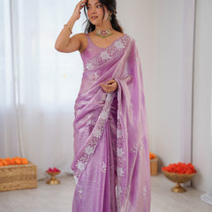 Fendy Satin Silk Saree with Triple Embellishment