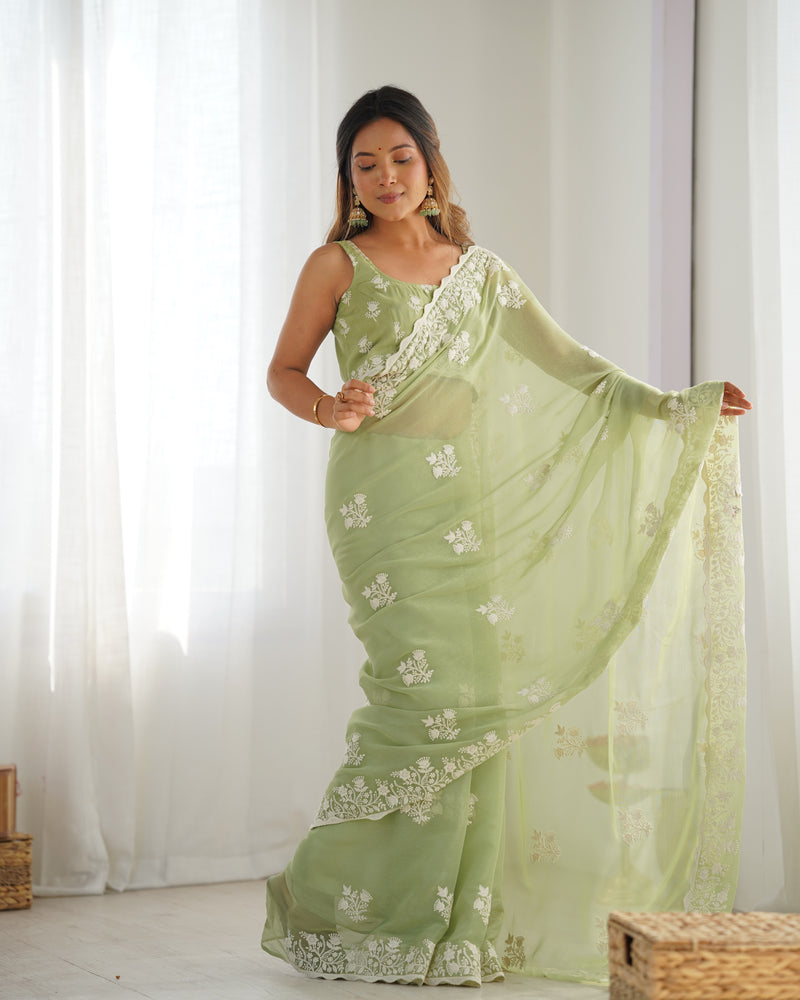 Shimmer Silk with Thread Work & Cut Border Saree