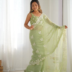 Shimmer Silk with Thread Work & Cut Border Saree
