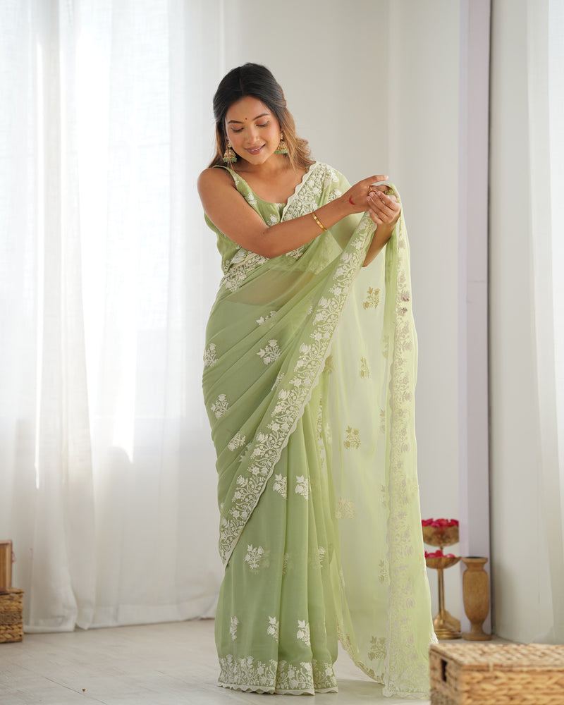 Shimmer Silk with Thread Work & Cut Border Saree