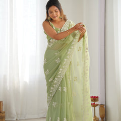 Shimmer Silk with Thread Work & Cut Border Saree
