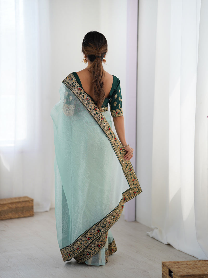 Twill Net, Banarasi Crush & Intricate Cording Saree