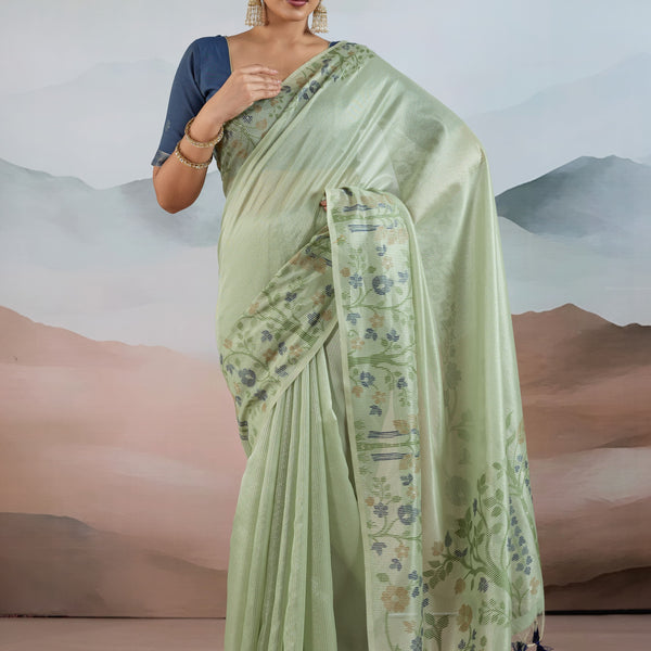 The Handloom Zari Tissue with Brasso Weaving Saree