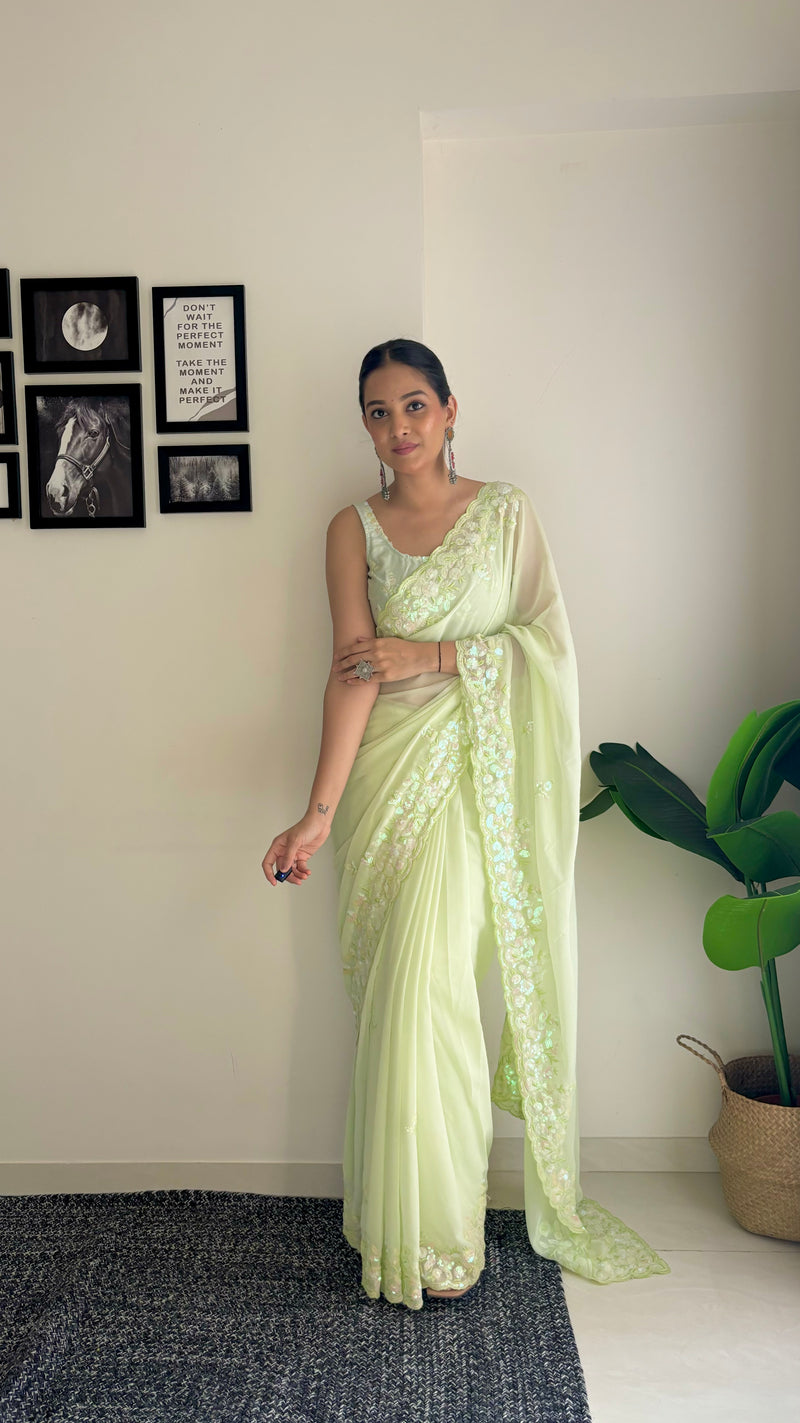 Georgette Pallu Embroidery & Cut Work Saree