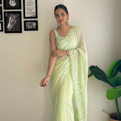 Georgette Pallu Embroidery & Cut Work Saree