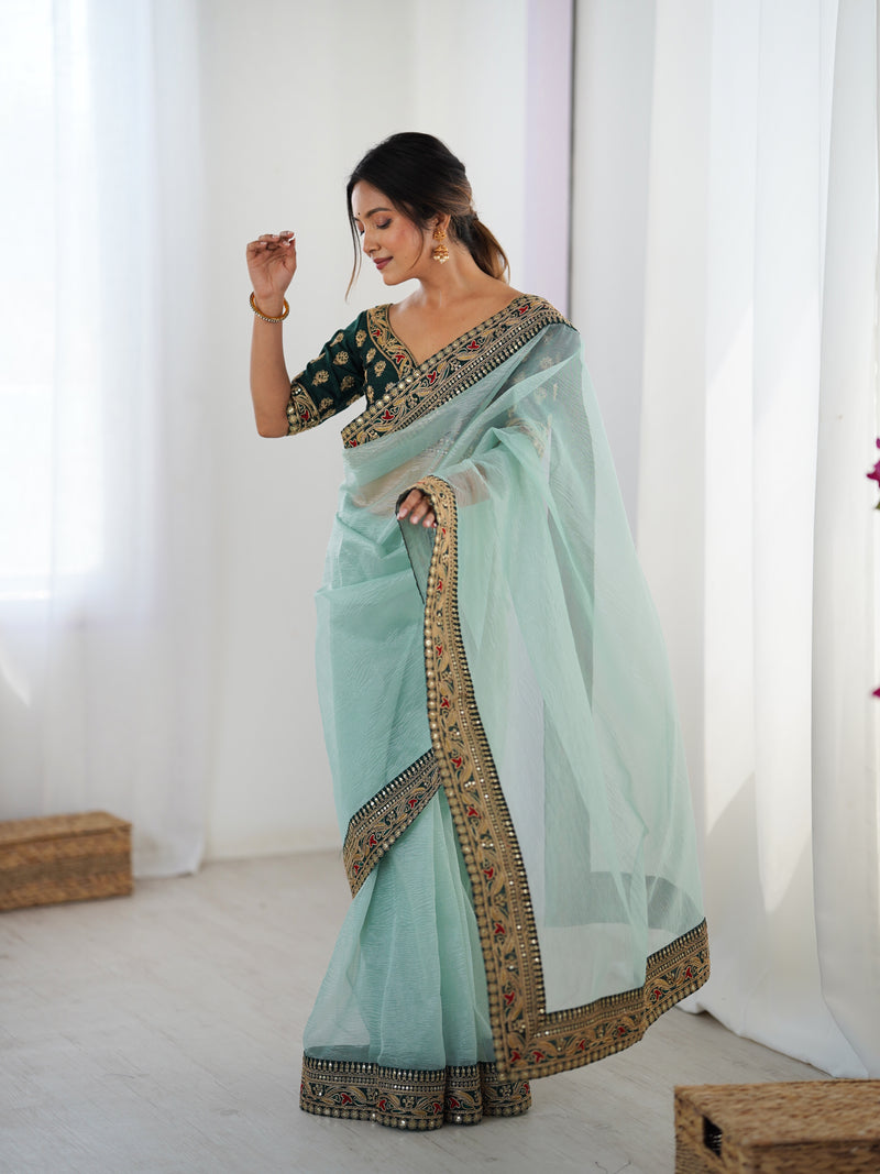 Twill Net, Banarasi Crush & Intricate Cording Saree
