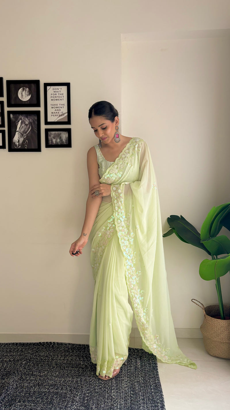 Georgette Pallu Embroidery & Cut Work Saree