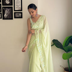 Georgette Pallu Embroidery & Cut Work Saree