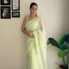 Georgette Pallu Embroidery & Cut Work Saree