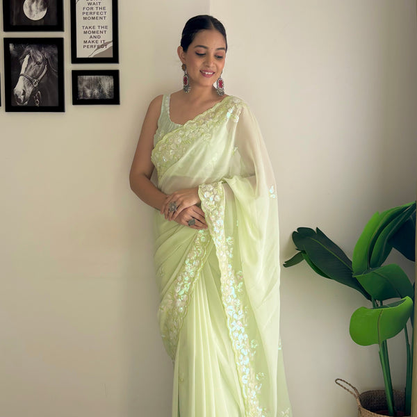 Georgette Pallu Embroidery & Cut Work Saree