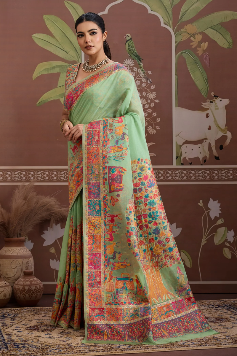 Luxurious Cotton Pashmina Weaving Saree