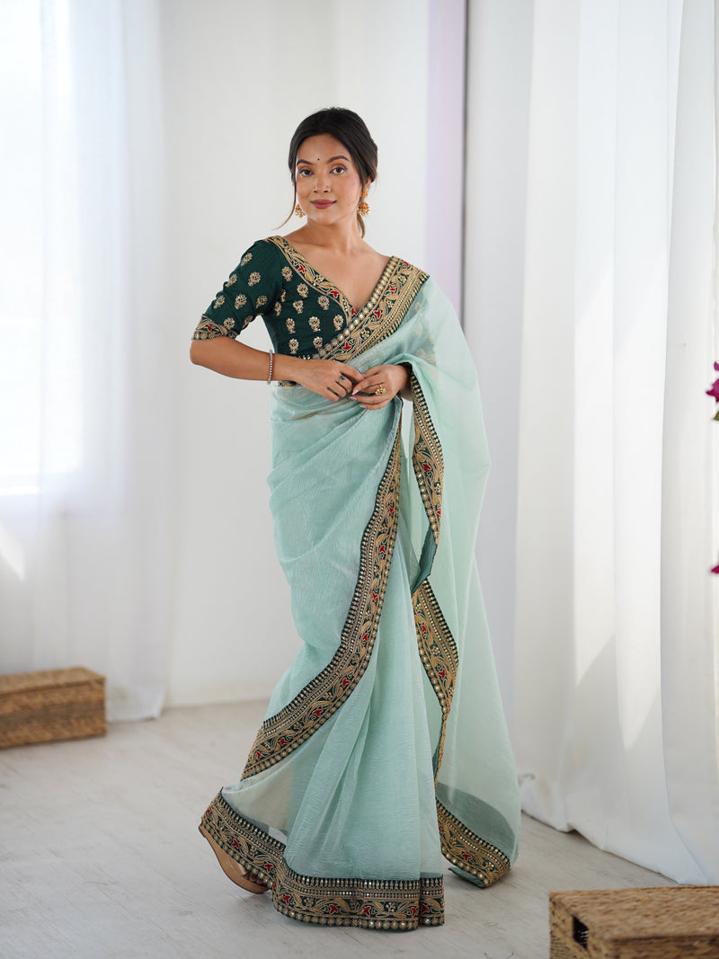 Twill Net, Banarasi Crush & Intricate Cording Saree