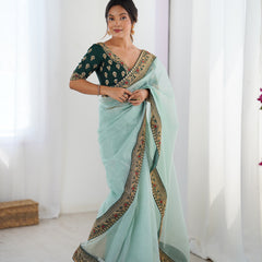 Twill Net, Banarasi Crush & Intricate Cording Saree