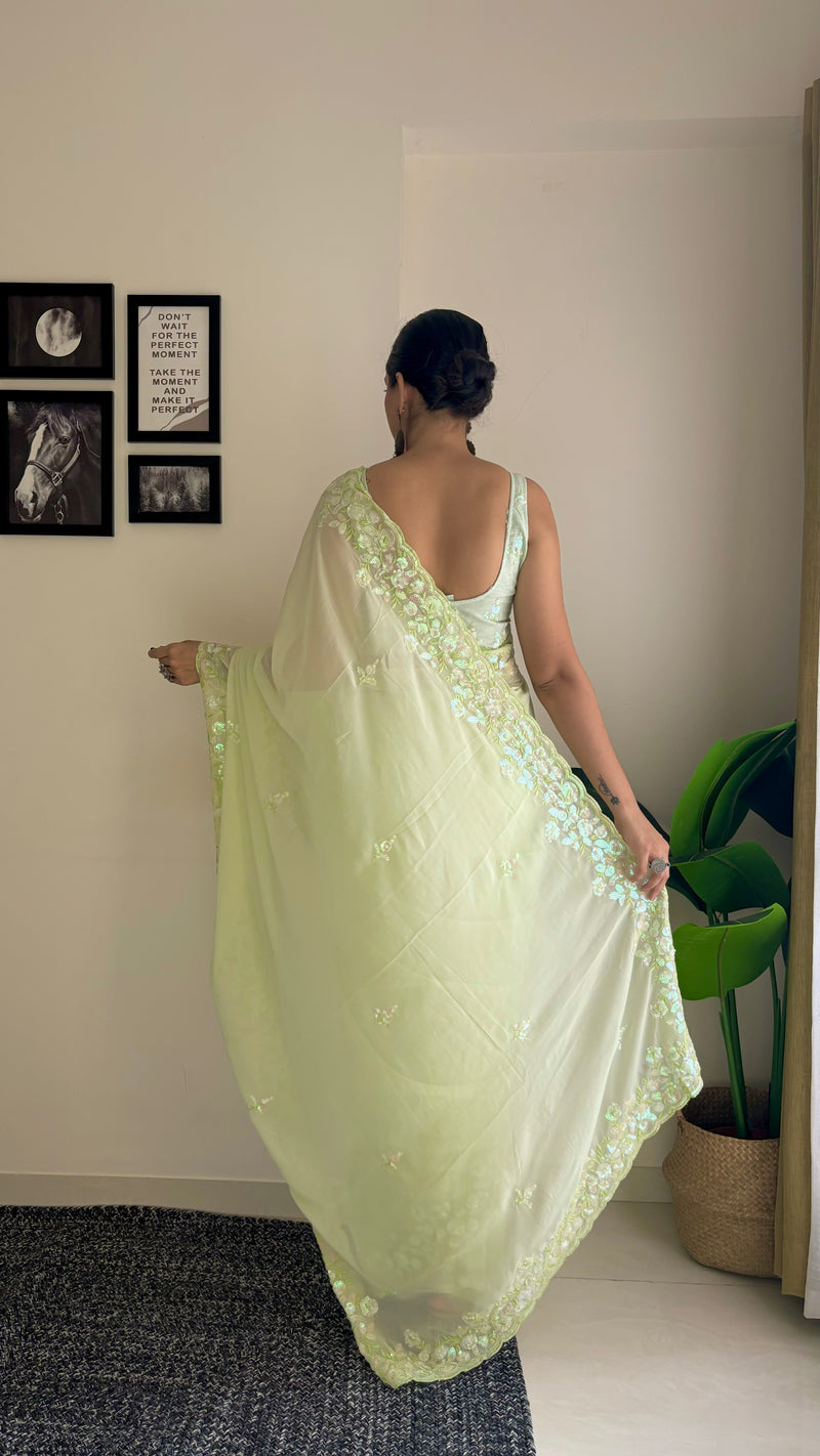 Georgette Pallu Embroidery & Cut Work Saree