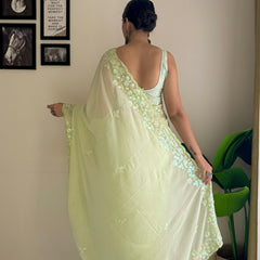 Georgette Pallu Embroidery & Cut Work Saree