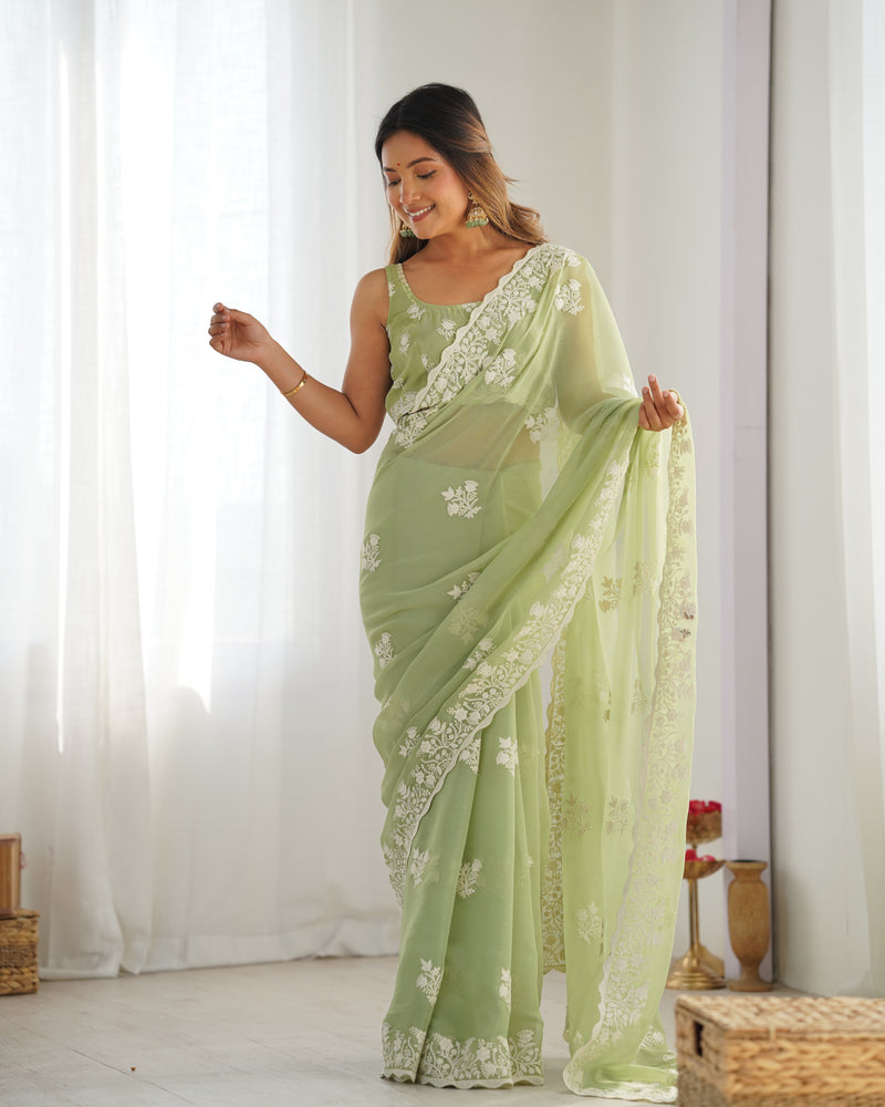 Shimmer Silk with Thread Work & Cut Border Saree