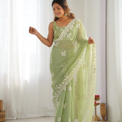 Shimmer Silk with Thread Work & Cut Border Saree