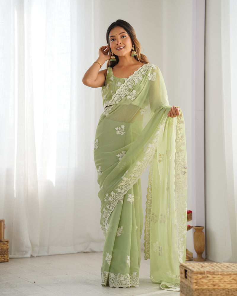 Shimmer Silk with Thread Work & Cut Border Saree