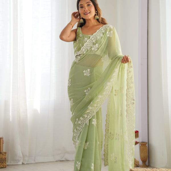 Shimmer Silk with Thread Work & Cut Border Saree