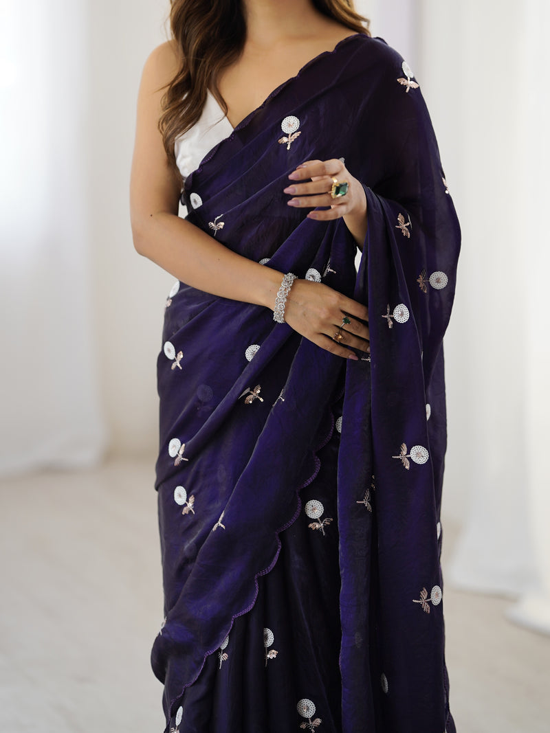 Liquid Fendy Satin with Dazzling Sequin Work Saree