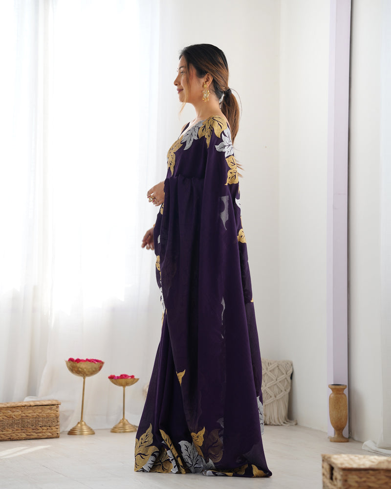 Vichitra Silk Saree with Fine Hand Embroidery