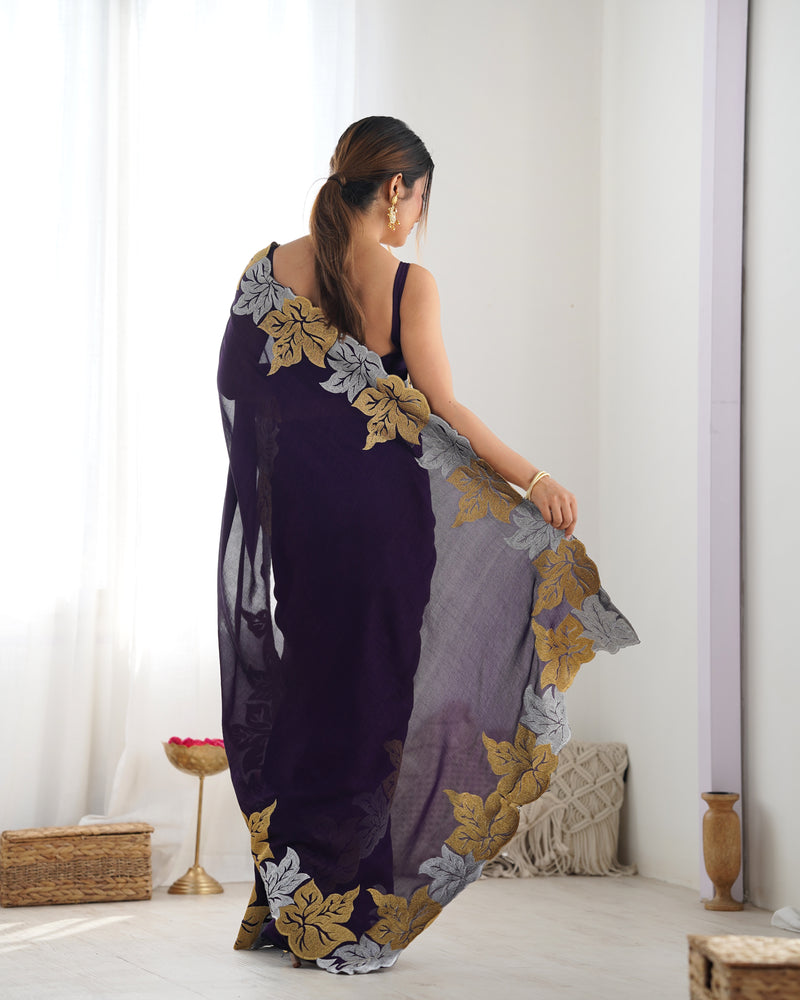 Vichitra Silk Saree with Fine Hand Embroidery