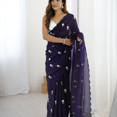 Liquid Fendy Satin with Dazzling Sequin Work Saree
