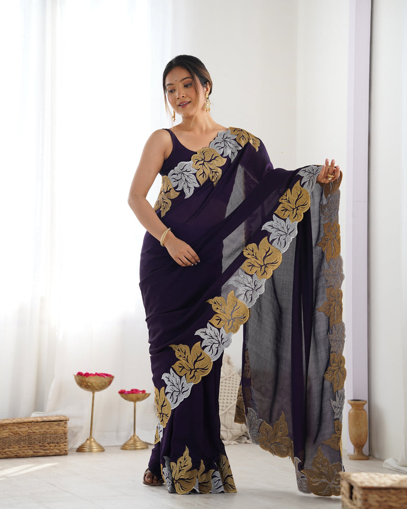 Vichitra Silk Saree with Fine Hand Embroidery