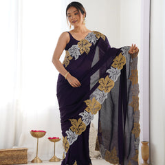 Vichitra Silk Saree with Fine Hand Embroidery
