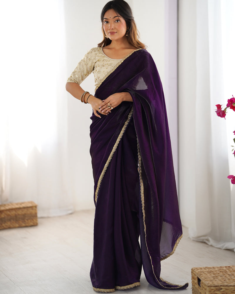 Fendy Satin Saree with Sequin Lace Border
