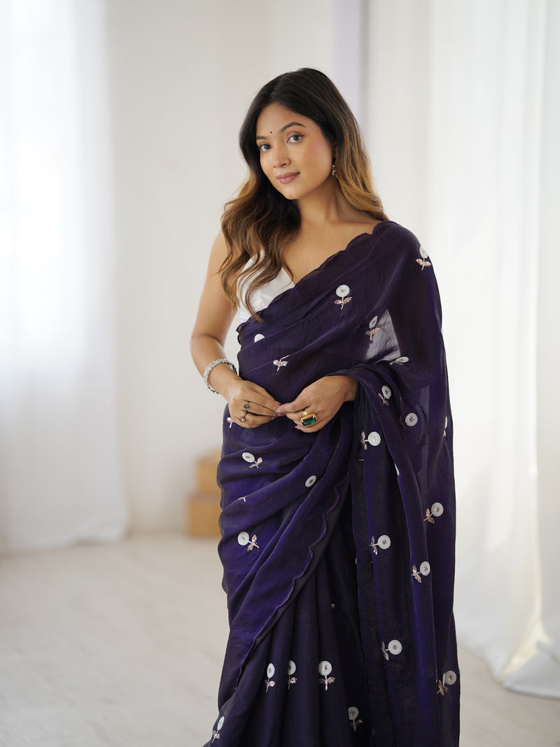 Liquid Fendy Satin with Dazzling Sequin Work Saree