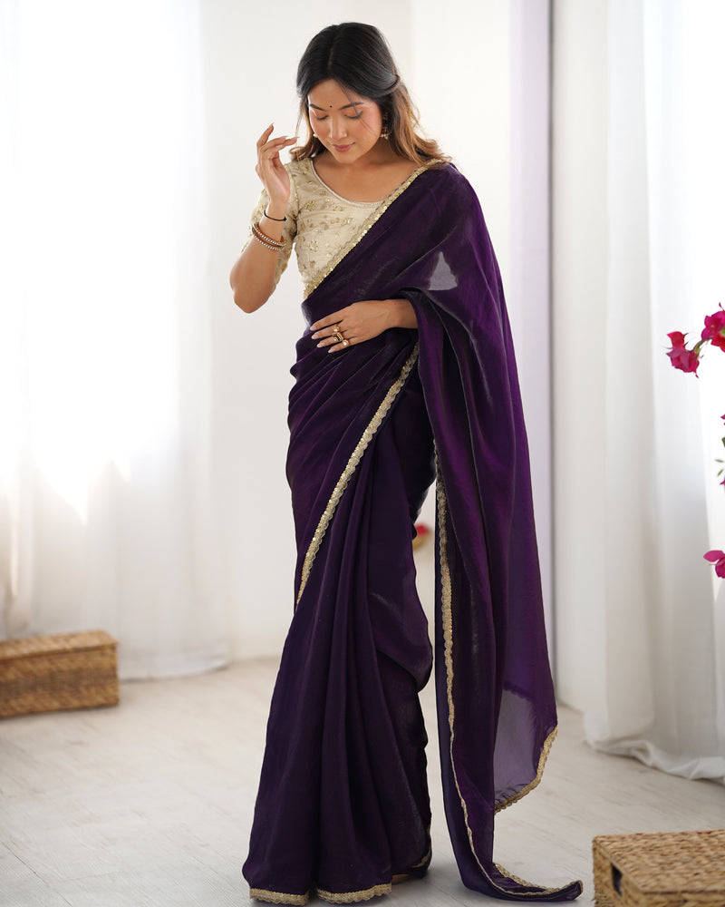Fendy Satin Saree with Sequin Lace Border