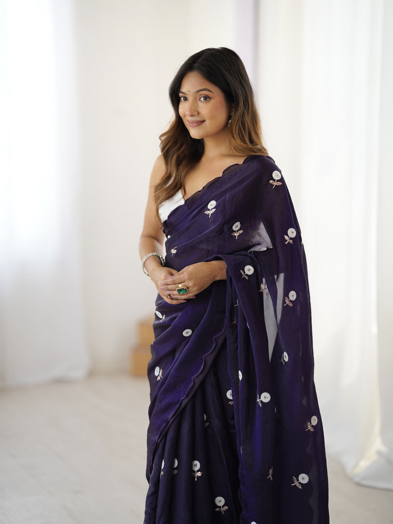 Liquid Fendy Satin with Dazzling Sequin Work Saree