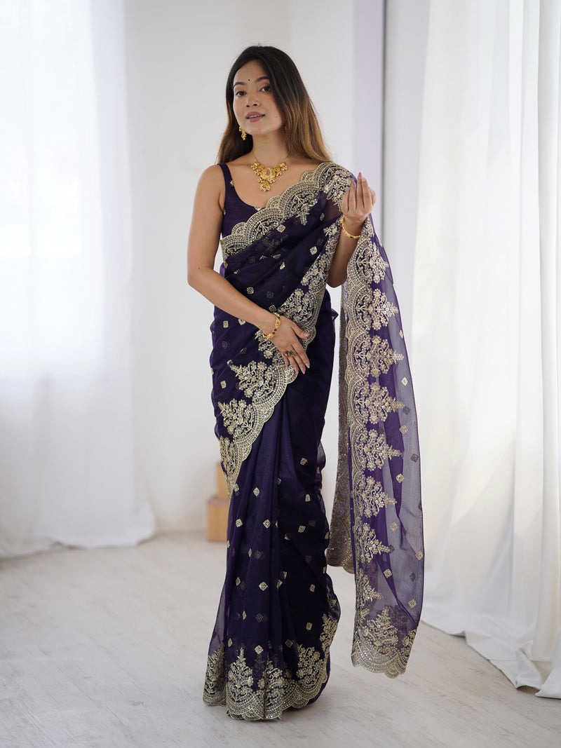 Soft Twill Net & Sequin Elegance Saree