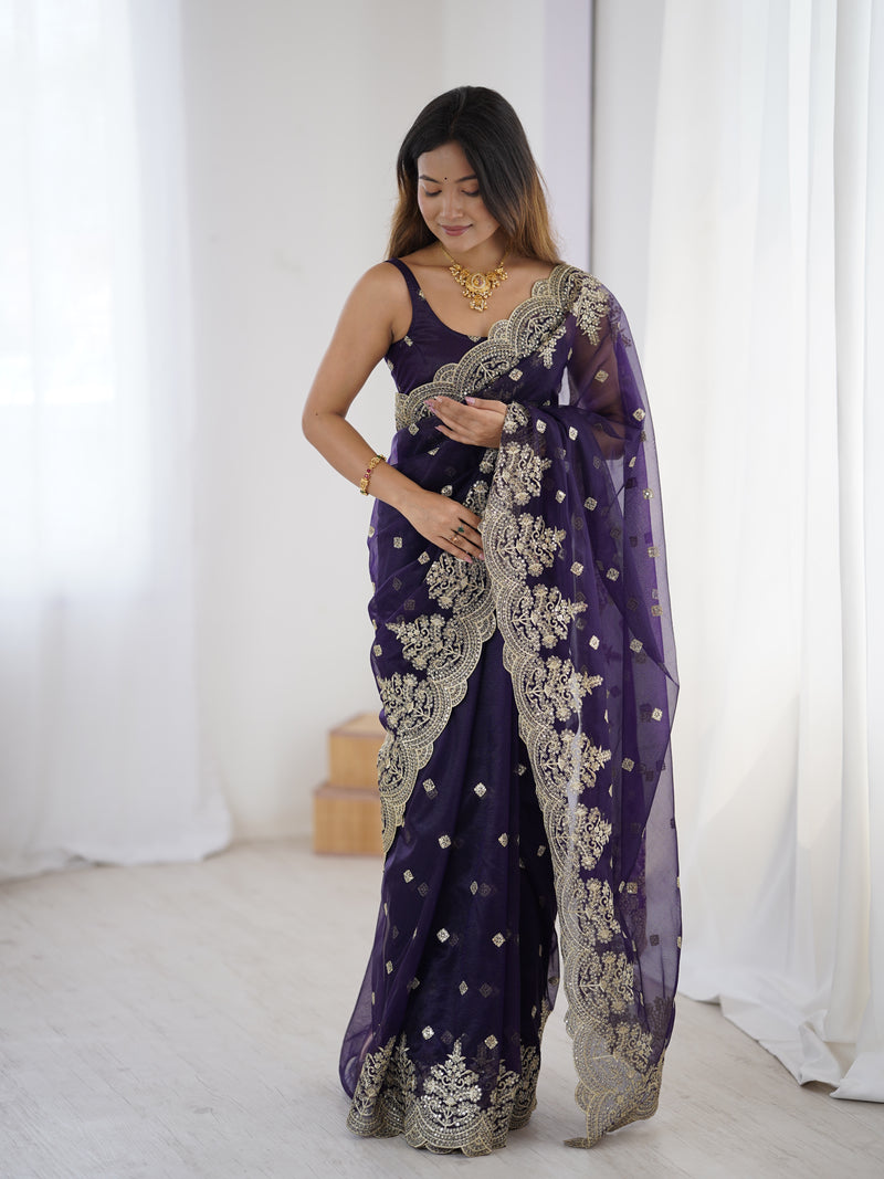 Soft Twill Net & Sequin Elegance Saree