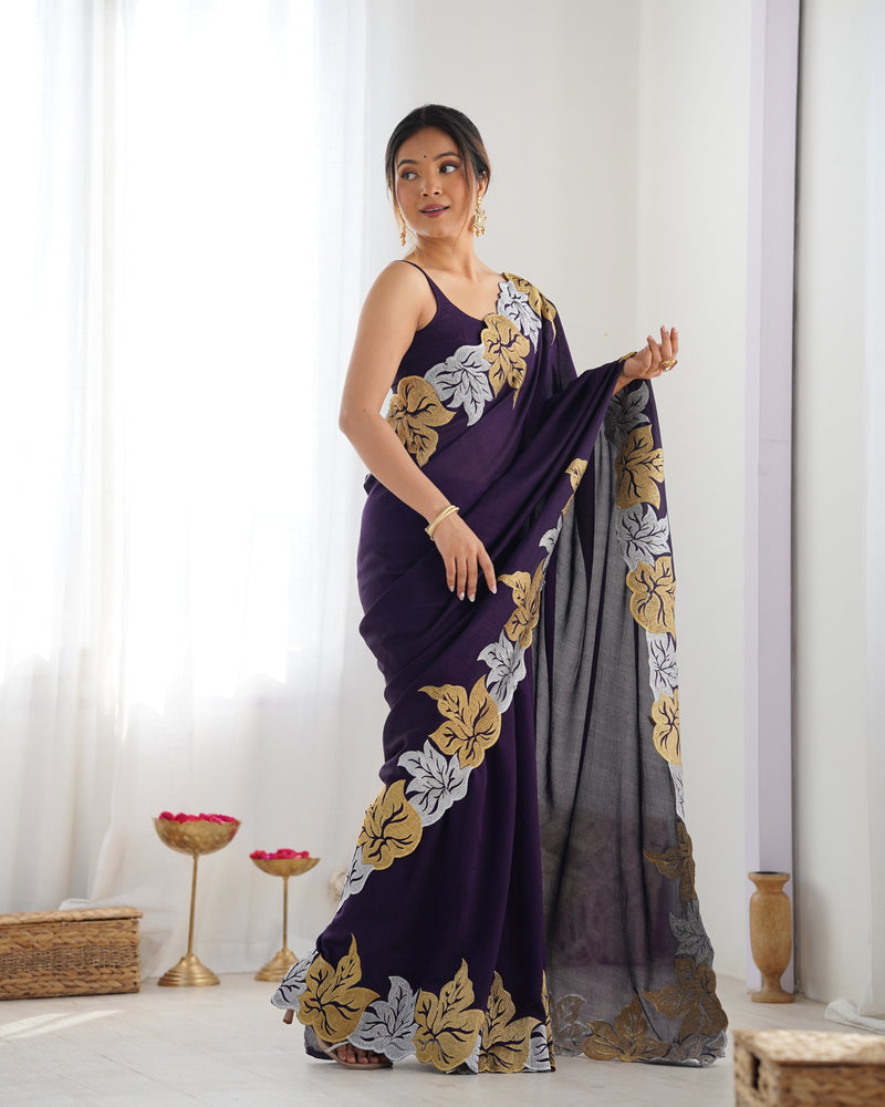 Vichitra Silk Saree with Fine Hand Embroidery
