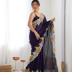 Vichitra Silk Saree with Fine Hand Embroidery