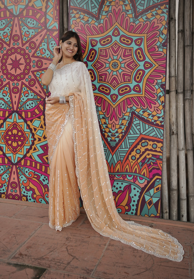 The Luminous Beaded Satin Saree