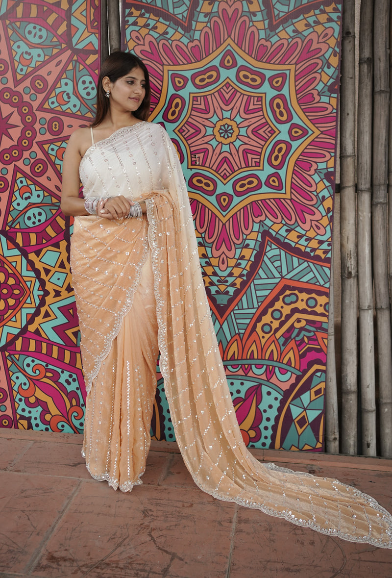 The Luminous Beaded Satin Saree