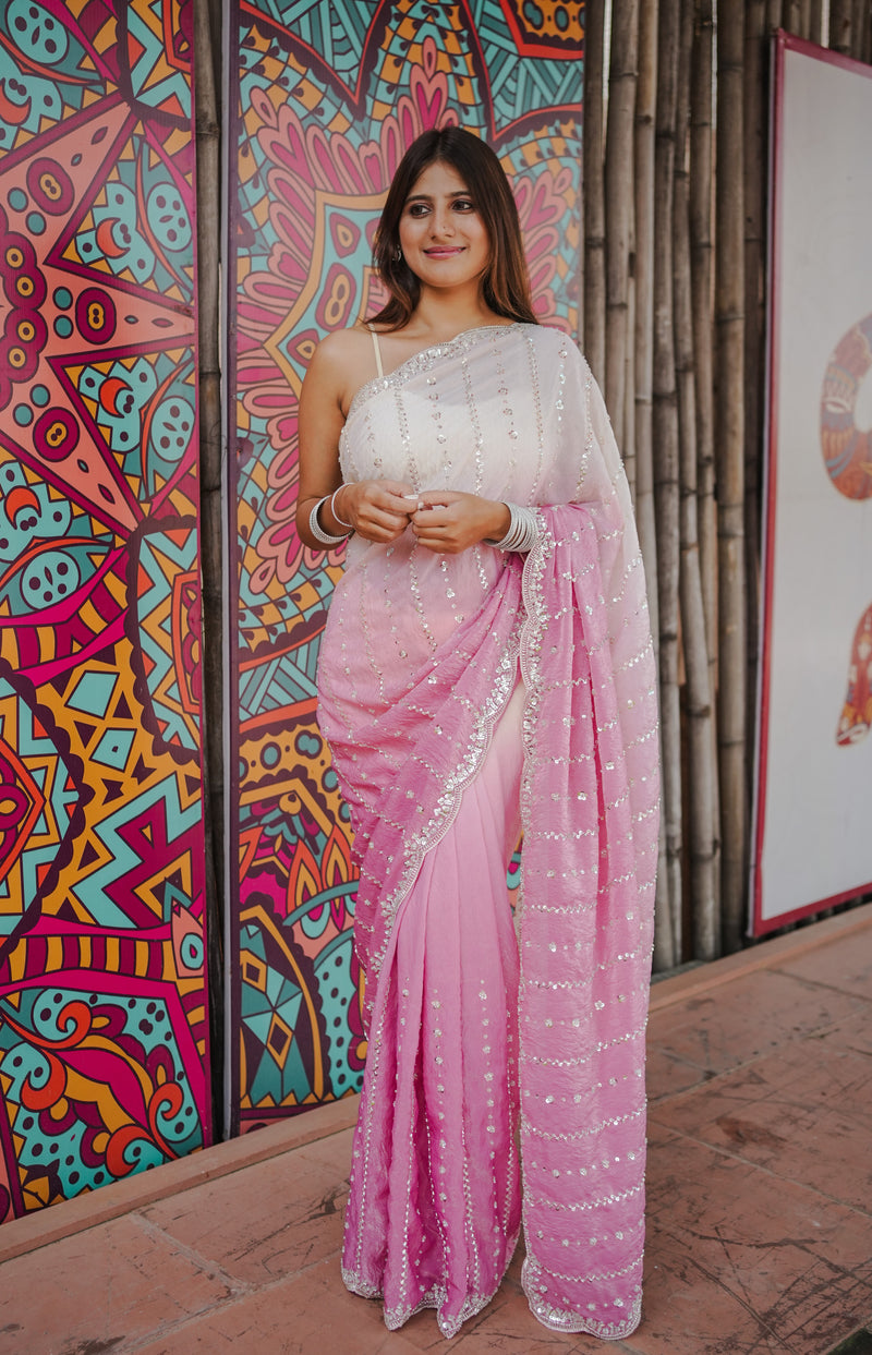 The Luminous Beaded Satin Saree