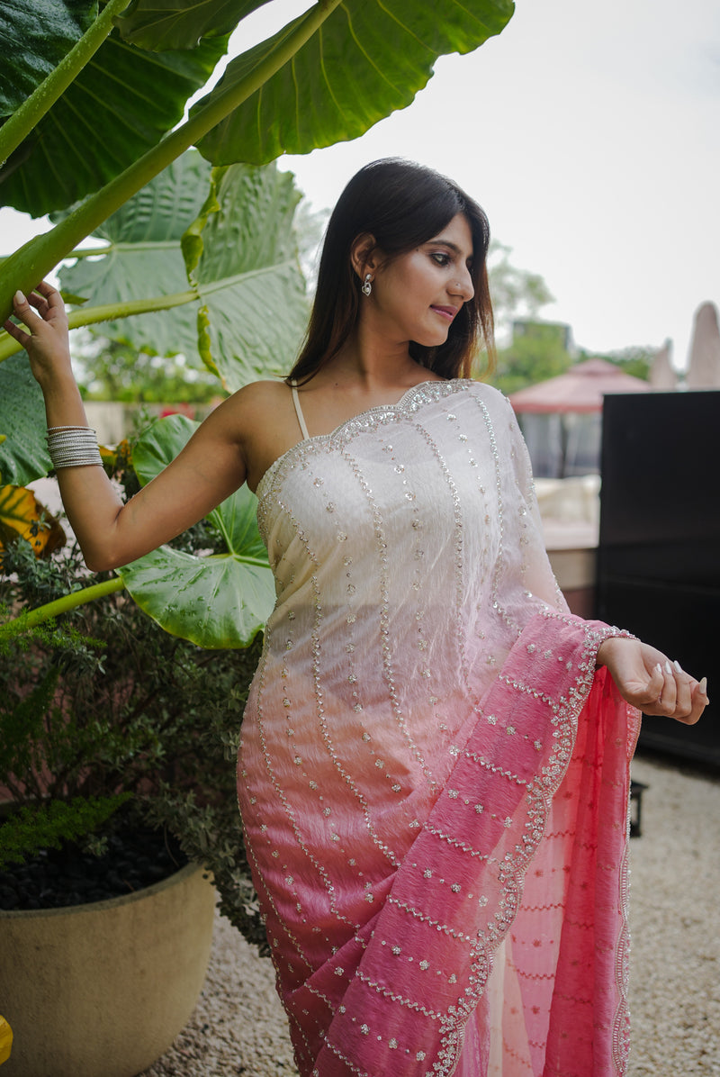 The Luminous Beaded Satin Saree