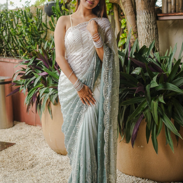 The Luminous Beaded Satin Saree
