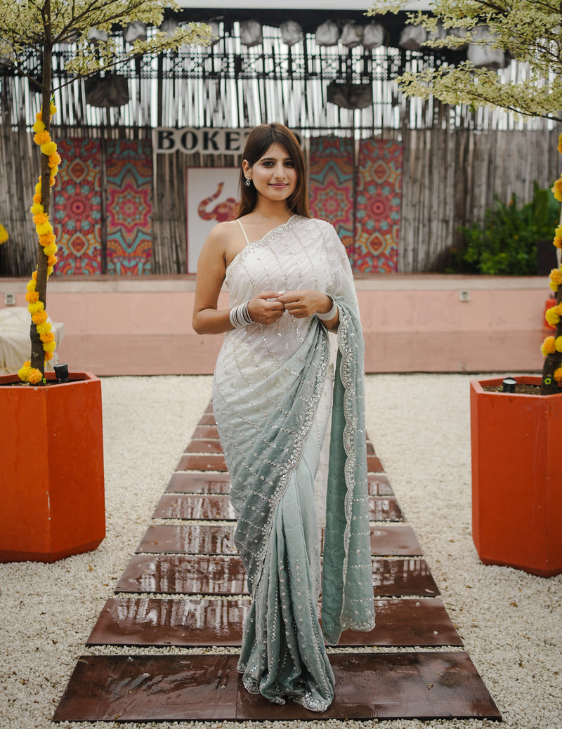 The Luminous Beaded Satin Saree