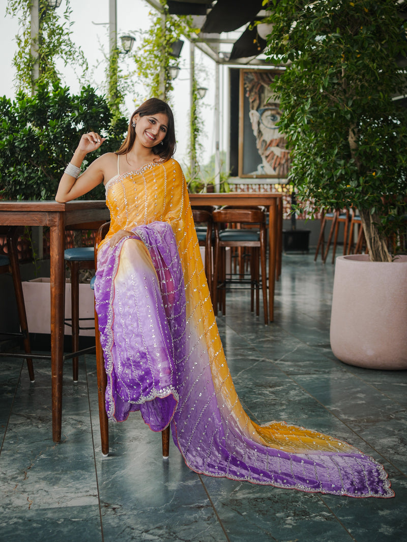 The Luminous Beaded Satin Saree