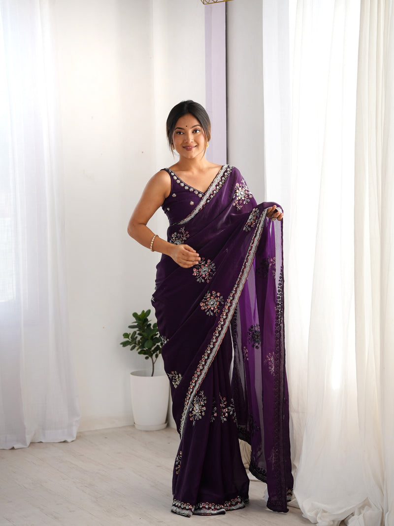 Space Silk with Original Beads Work Saree