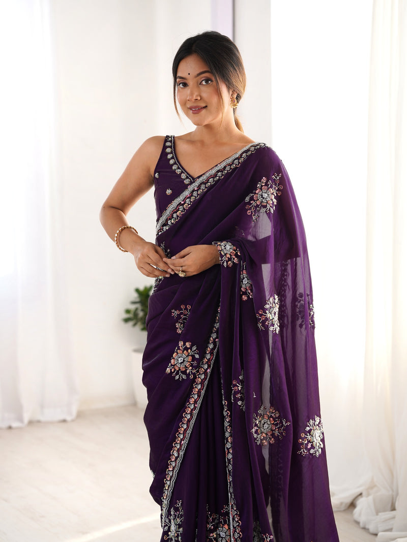 Space Silk with Original Beads Work Saree