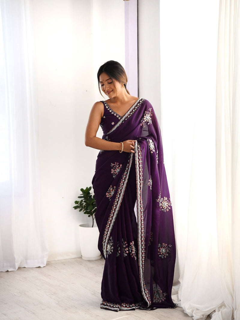 Space Silk with Original Beads Work Saree