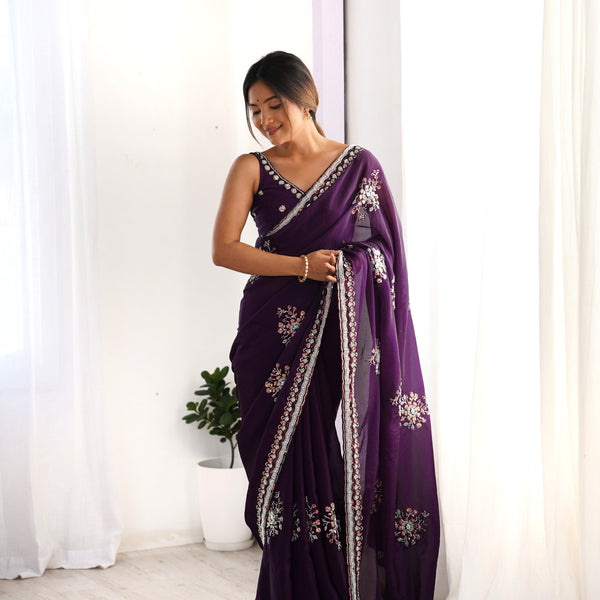 Space Silk with Original Beads Work Saree